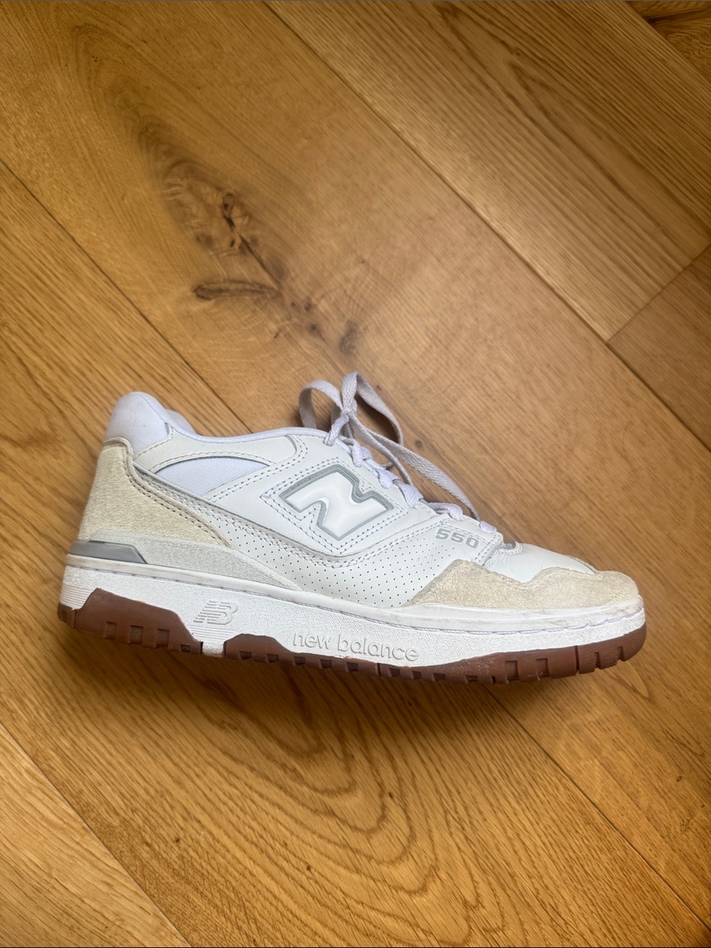 New Balance 550 Sneaker in White and Beige